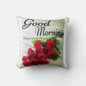 赤いバラの花おはようございます クッション (正面)