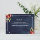 赤いバラの花とネイビーブルーの結婚式の詳細 エンクロージャーカード (スタンド正面)