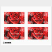 赤いバラの花とヤシ葉の製品ラベル 長方形シール (シート)