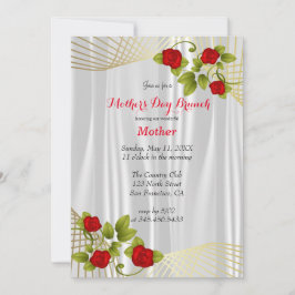 赤いバラの花と金ゴールド – 母の日のデザイン 招待状