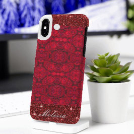 赤いバラの花と露 – カスタム iPhone 16ケース