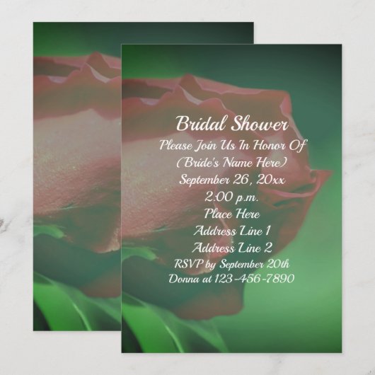 赤いバラの花のウェディングシャワー 招待状 (正面/裏面)