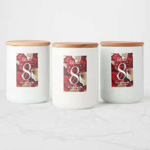 赤いバラの花のエレガントな花の金ゴールドのBalslの結婚式 フードラベル