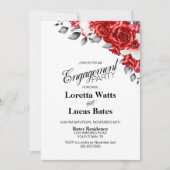 赤いバラの花のエンゲージメントパーティー 招待状 (正面)