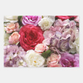 赤いバラの花のギフト包装紙 3枚 ラッピングペーパーシート (正面3)