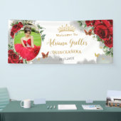 赤いバラの花のゴールドのキンセアニエラの写真用背景 横断幕 (トレードショー)