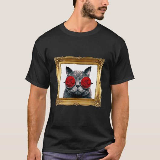 赤いバラの花のサングラスをした猫 子猫 Tシャツ (正面)