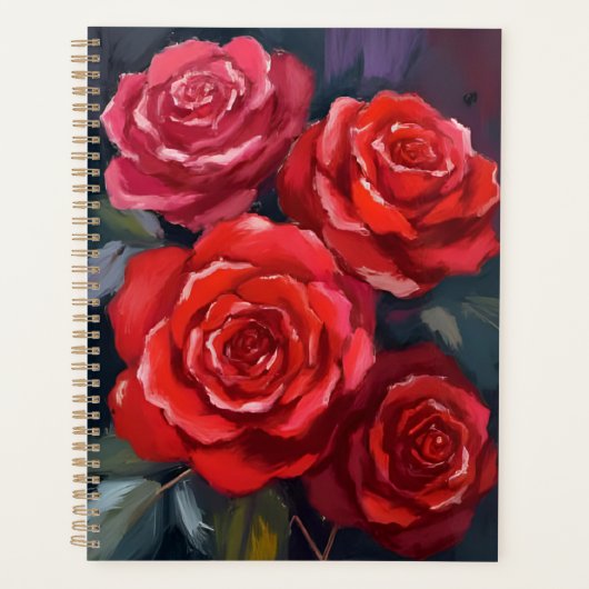 赤いバラの花の水彩画 プランナー手帳 (正面)