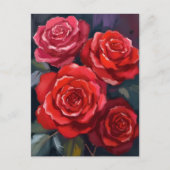 赤いバラの花の水彩画 ポストカード (正面)