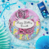 赤いバラの花の水彩紙パーティープレート ペーパープレート (パーティー)