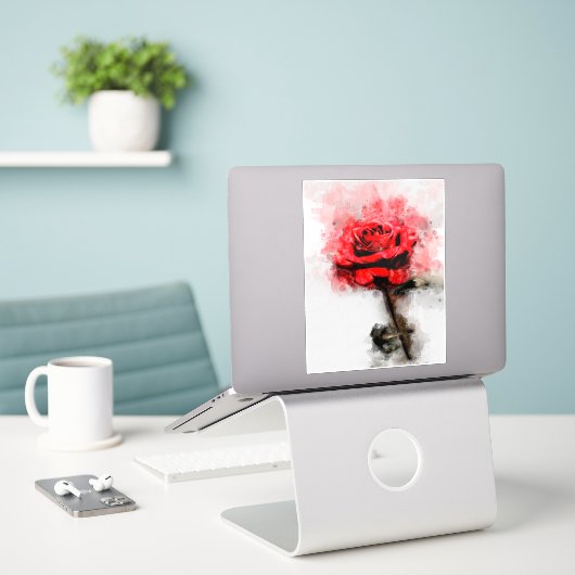 赤いバラの花の水色 – wb シール (デスク上のノートパソコン)