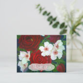 赤いバラの花の油絵 感謝の気持ち ポストカード (スタンド正面)