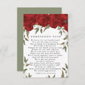 赤いバラの花の結婚式の新婚旅行の資金カード エンクロージャーカード (正面/裏面)