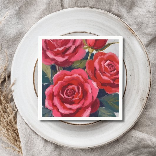 赤いバラの花の絵 スタンダードカクテルナプキン