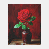 赤いバラの花の絵  フリースブランケット (正面)