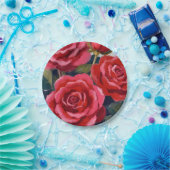 赤いバラの花の絵 ペーパープレート (パーティー)