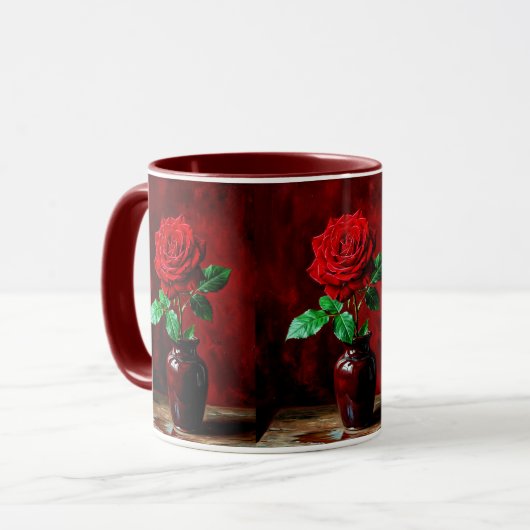 赤いバラの花の絵 マグカップ (正面左)