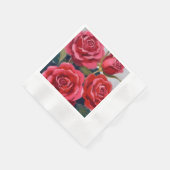 赤いバラの花の絵 縁ありカクテルナプキン (角)