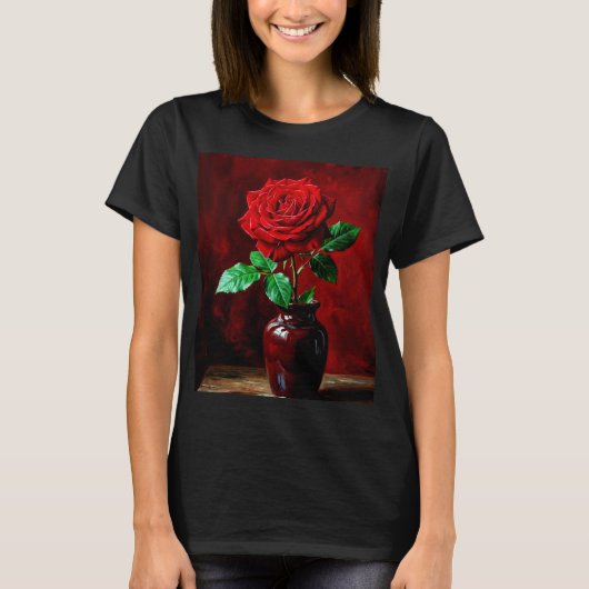 赤いバラの花の絵 Tシャツ (正面)