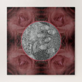 赤いバラの花の自然フレームあなたの写真を追加 ジグソーパズル (横)