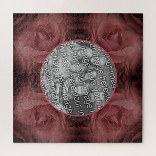 赤いバラの花の自然フレームあなたの写真を追加 ジグソーパズル (横)