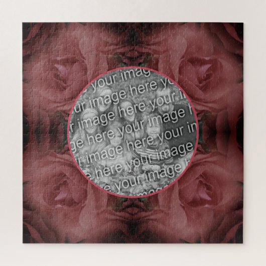 赤いバラの花の自然フレームあなたの写真を追加 ジグソーパズル (縦)