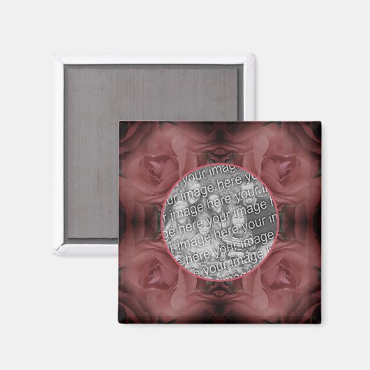 赤いバラの花の自然フレームあなたの写真を追加 マグネット (正面/裏面)