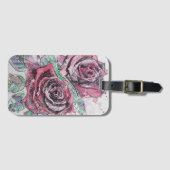 赤いバラの花の花柄ウォーターカラーのスーツケースタグ ラゲッジタグ (正面横)