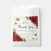 赤いバラの花の蝶のキンチャネラ スイート16 フェイバーバッグ (正面)