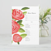 赤いバラの花の食事選択カード メニュー (スタンド正面)