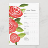 赤いバラの花の食事選択カード メニュー (正面)