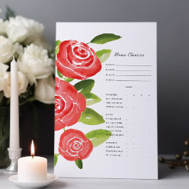赤いバラの花の食事選択カード メニュー