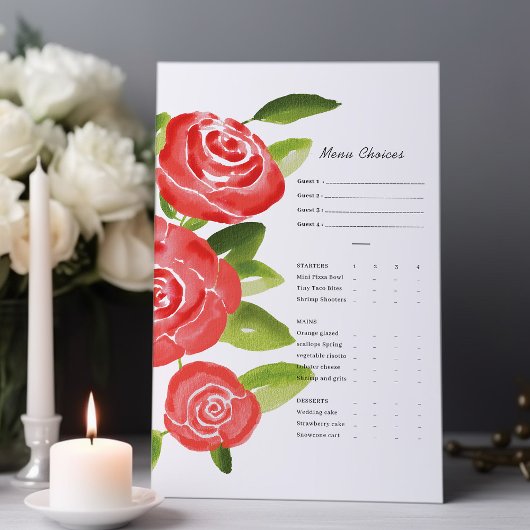 赤いバラの花の食事選択カード メニュー