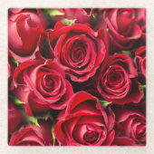 赤いバラの花は決して十分ではない ガラスコースター (正面)