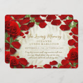 赤いバラの花びらの金告別式の招待状 招待状 (正面/裏面)