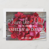 赤いバラの花びらは日付カードを救います セーブザデート (正面)