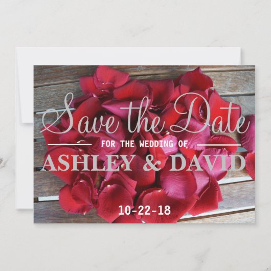 赤いバラの花びらは日付カードを救います セーブザデート (正面)