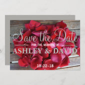 赤いバラの花びらは日付カードを救います セーブザデート (正面/裏面)