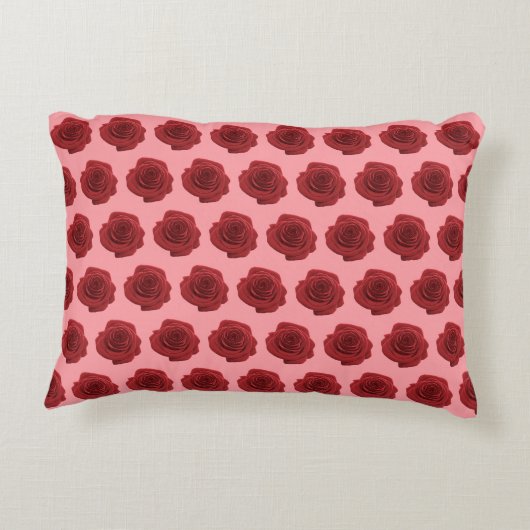赤いバラの花アクセント枕のシームレスなパターン アクセントクッション (裏面)