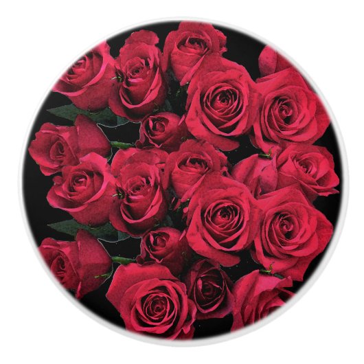 赤いバラの花セラミックノブ セラミックノブ (正面)