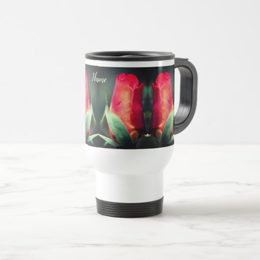 赤いバラの花パーソナライズされた トラベルマグ (正面右)