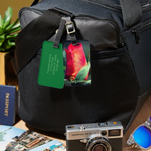 赤いバラの花パーソナライズされた ラゲッジタグ (正面&裏面)