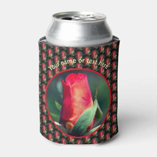 赤いバラの花パーソナライズされた 缶クーラー (缶正面)