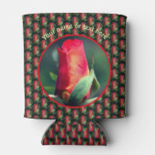赤いバラの花パーソナライズされた 缶クーラー (裏面)