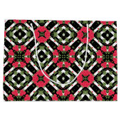 赤いバラの花フローラ万華鏡白黒 ラージペーパーバッグ (裏面)