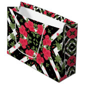 赤いバラの花フローラ万華鏡白黒 ラージペーパーバッグ (正面アングル)