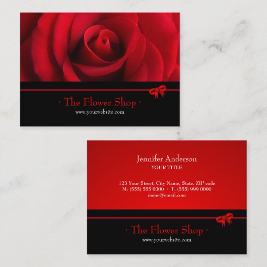 赤いバラの花屋の名刺 名刺 (正面/裏面)