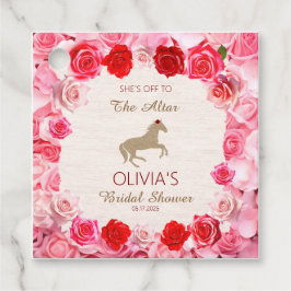 赤いバラの花束を胸に、結婚式場へ　花嫁の最後の祝い フェイバータグ