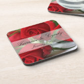 赤いバラの花束パーソナル・コーク・コースター コースター (左側)