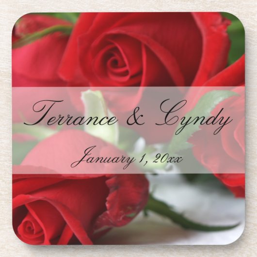赤いバラの花束パーソナル・コーク・コースター コースター (正面)